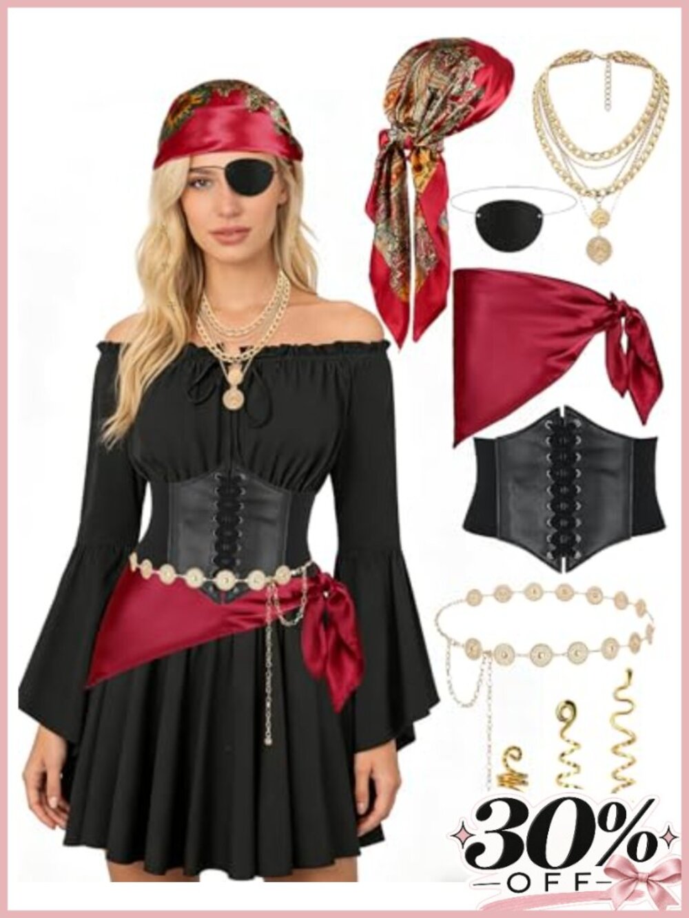 Women's 8-Piece Pirate Costume Set Dress Accessories Halloween